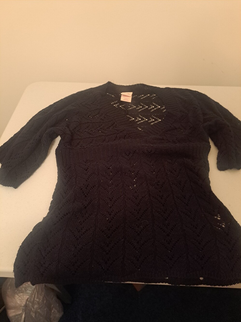 Faded Glory Black V-Neck Openwork Knit Sweater